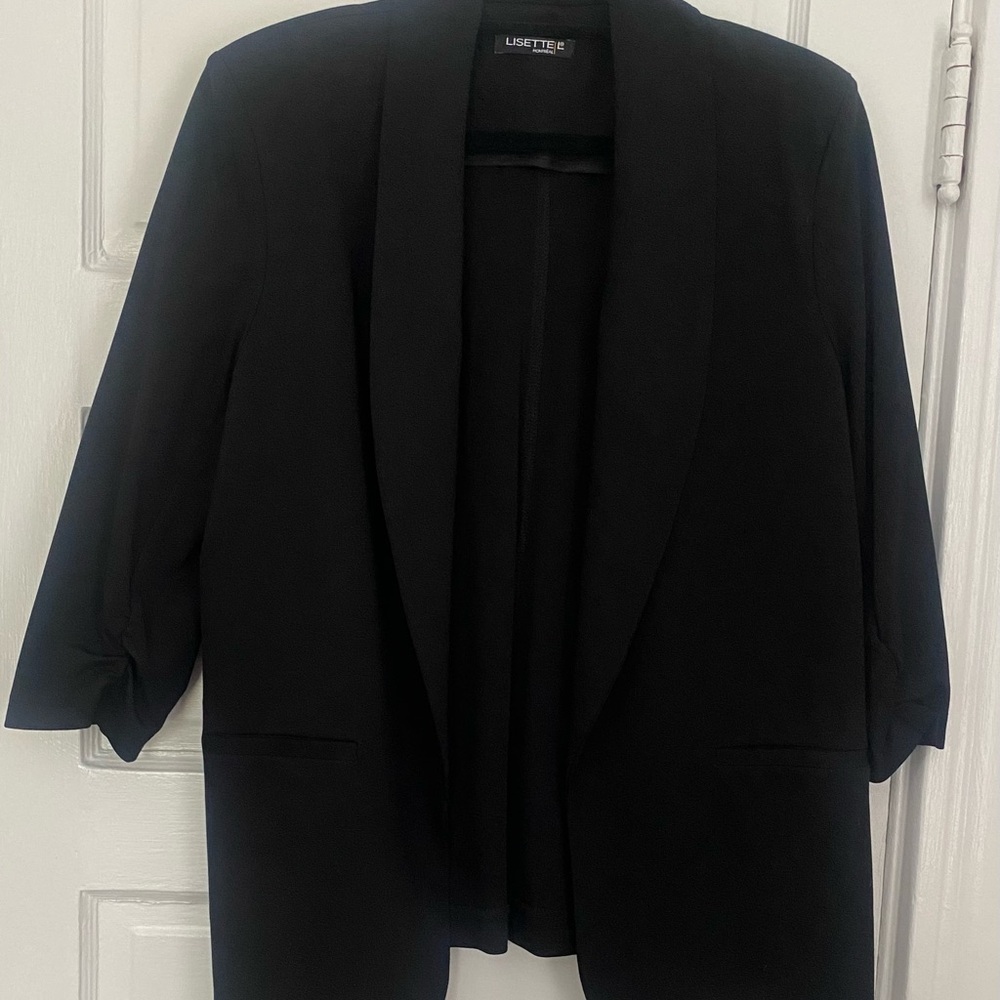 LISETTE Black Blazer with Shawl Collar and Open Front